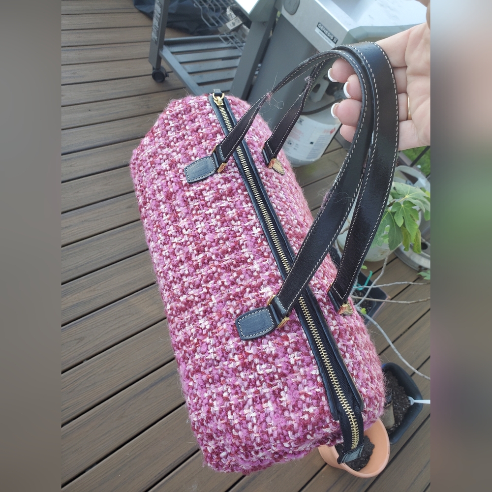Kate Spade Pink Tweed with Black Leather Satchel Bag - Picture 7 of 15